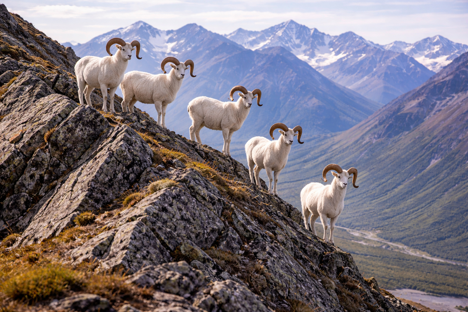 山の尾根に立つドールシープ