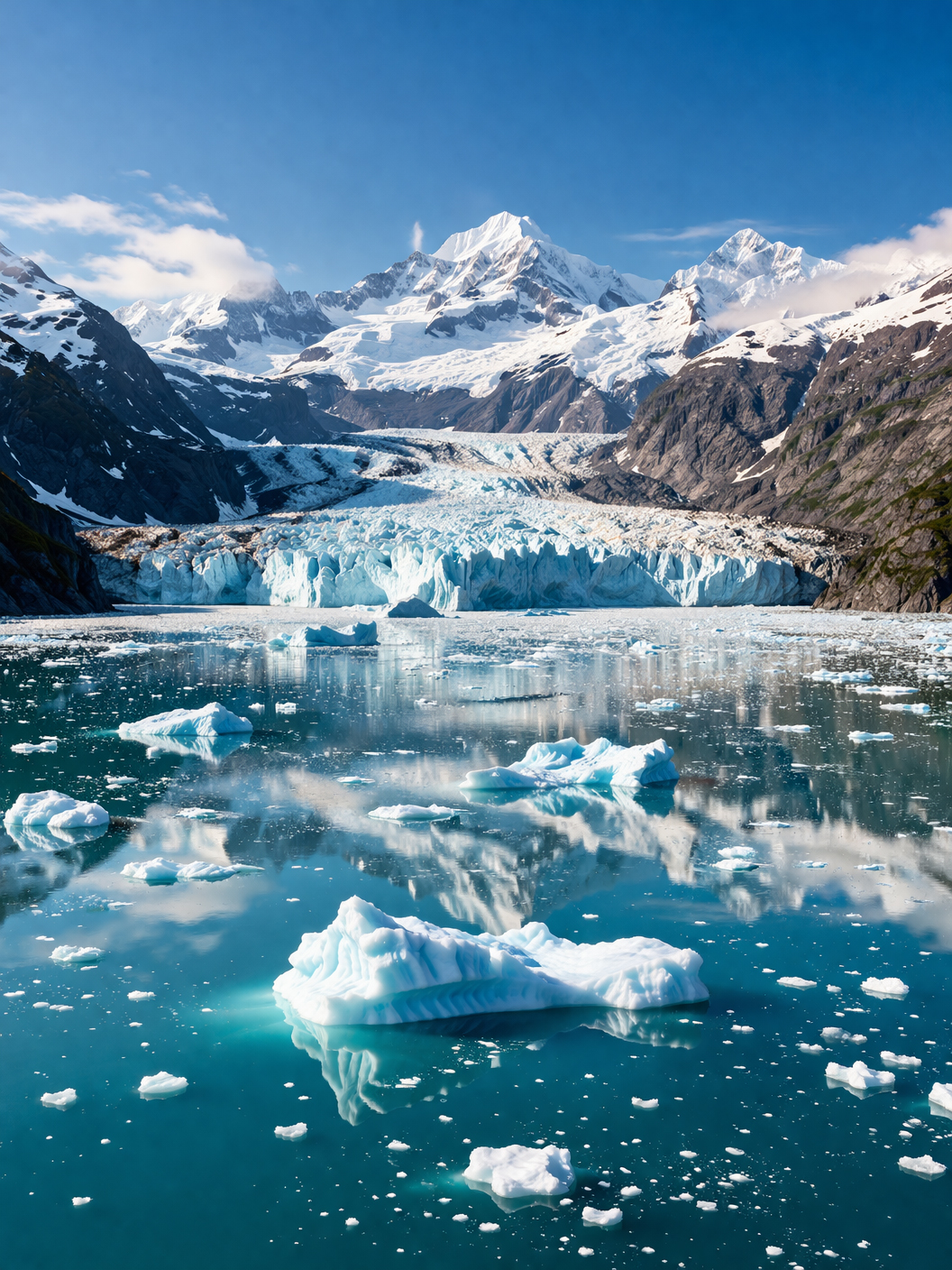 氷河と峰々が連なるグレイシャーベイの景色