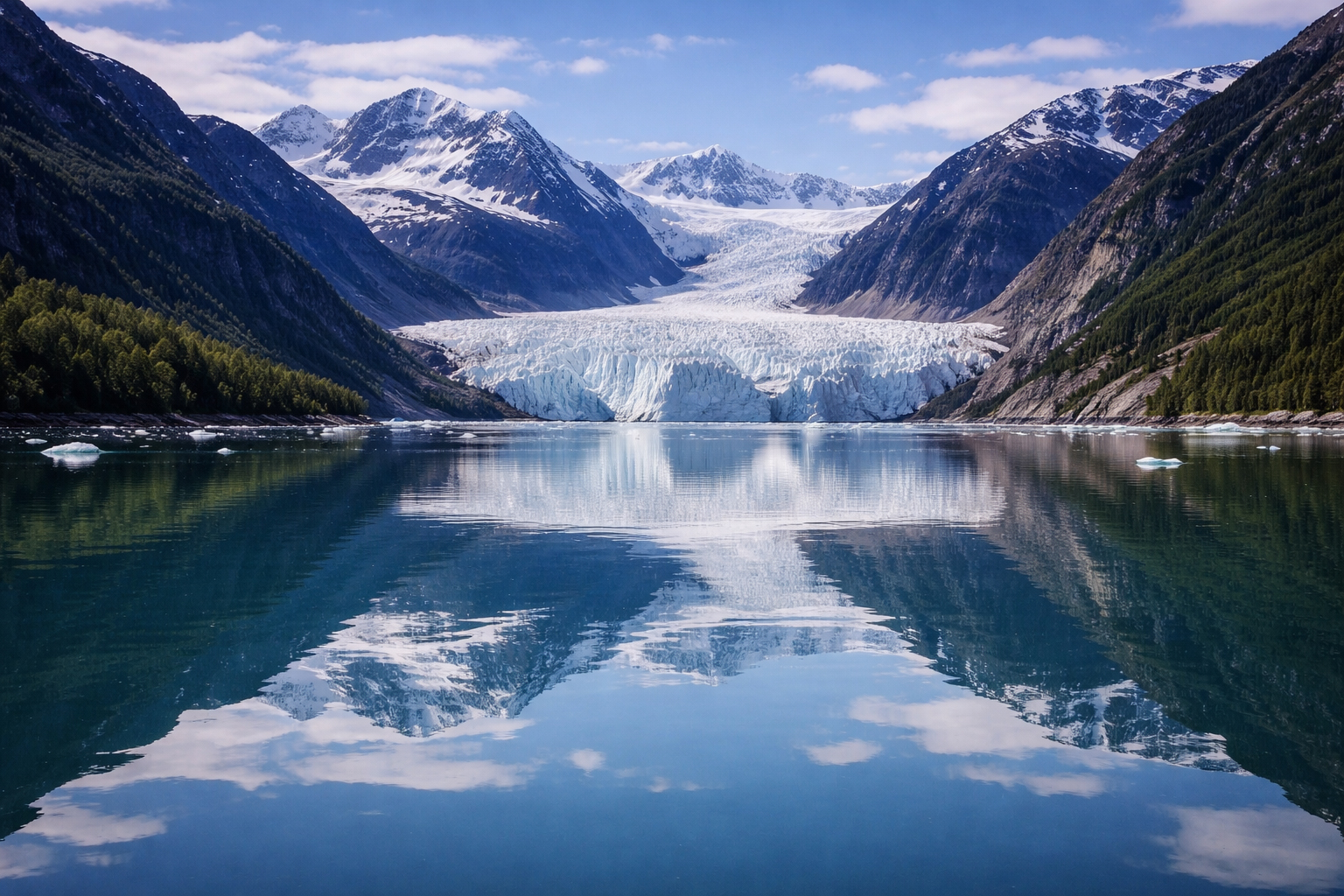 氷河と fjord の反射風景