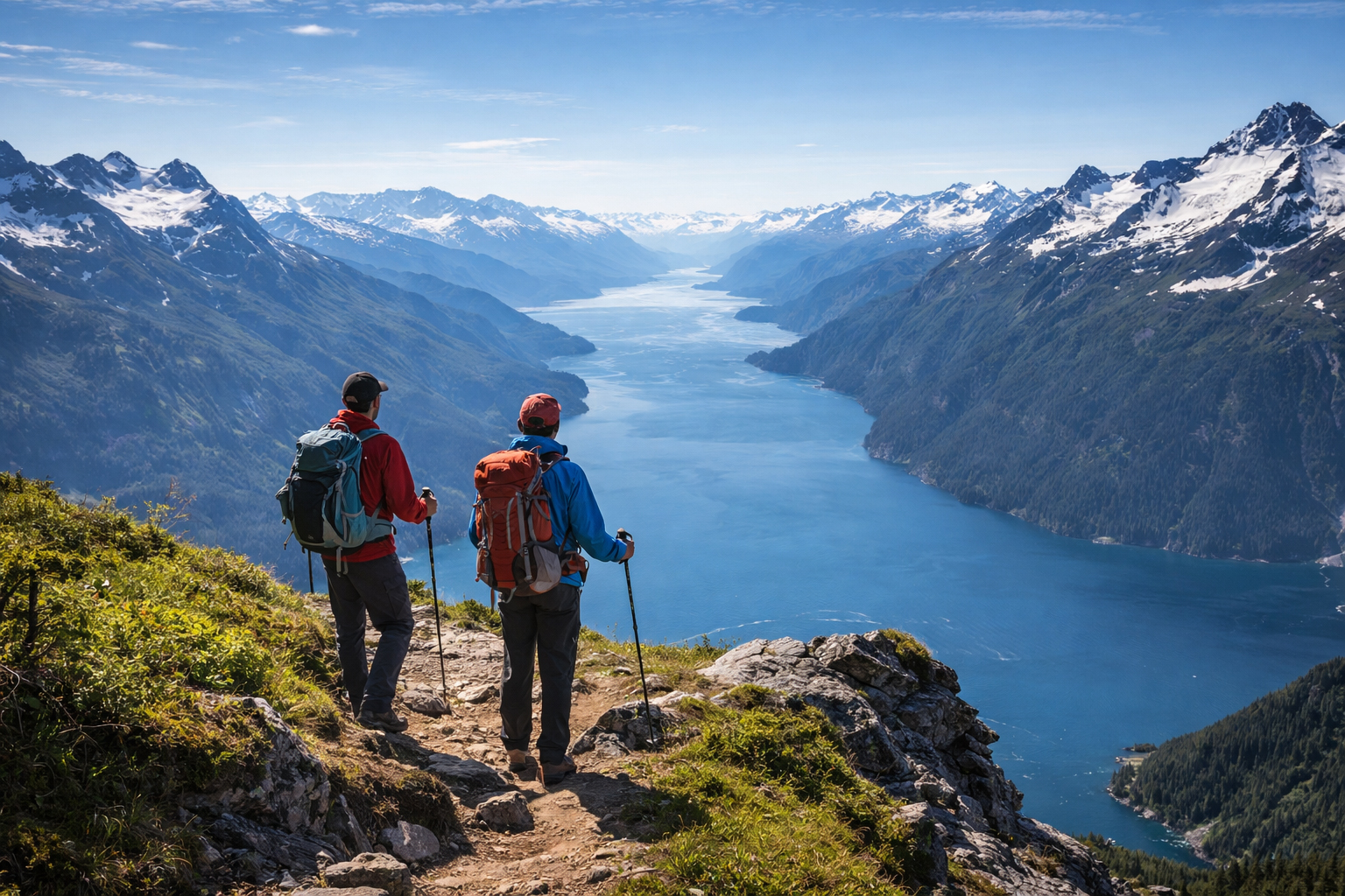 フィヨルドを見下ろすハイキングトレイル