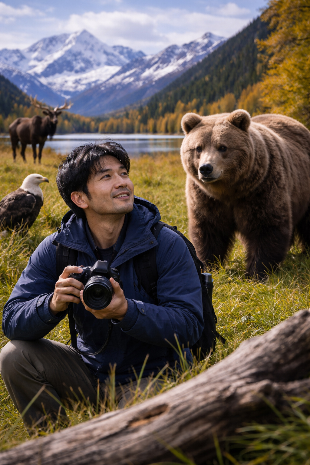 野生動物を見つめるヒロ