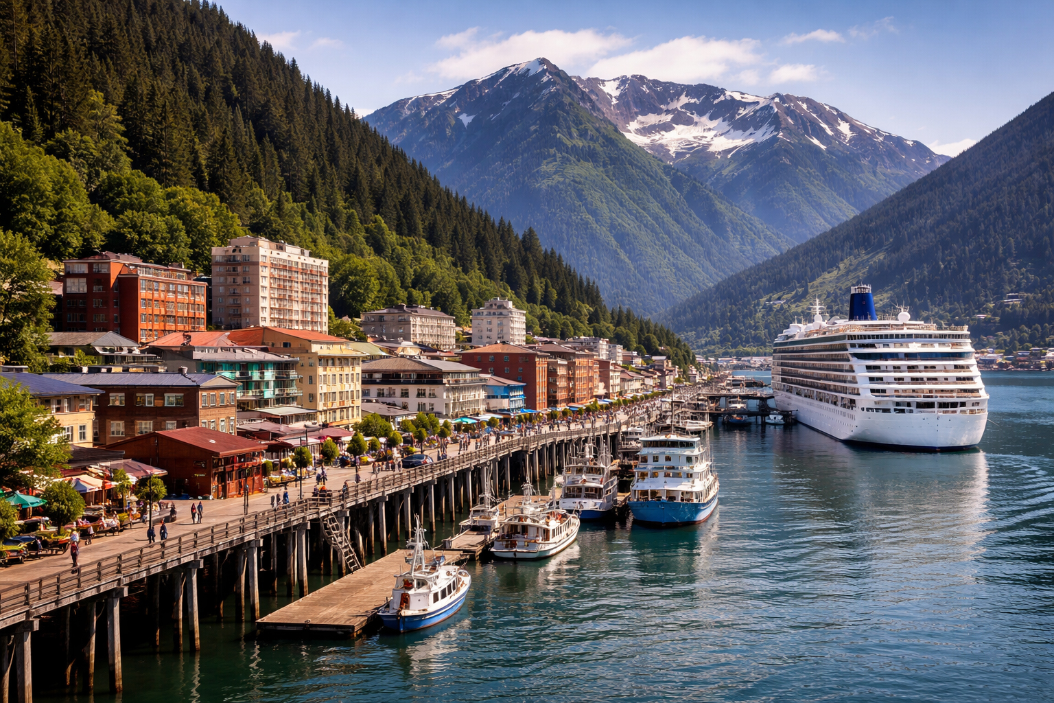 ジュノーのウォーターフロントと船