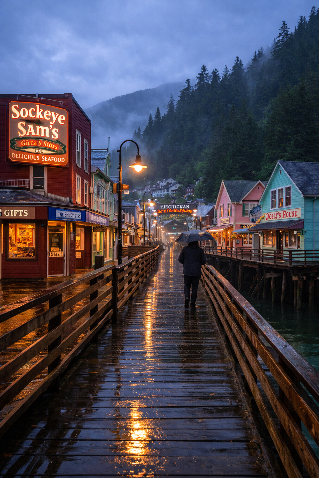 雨の町のアラスカ