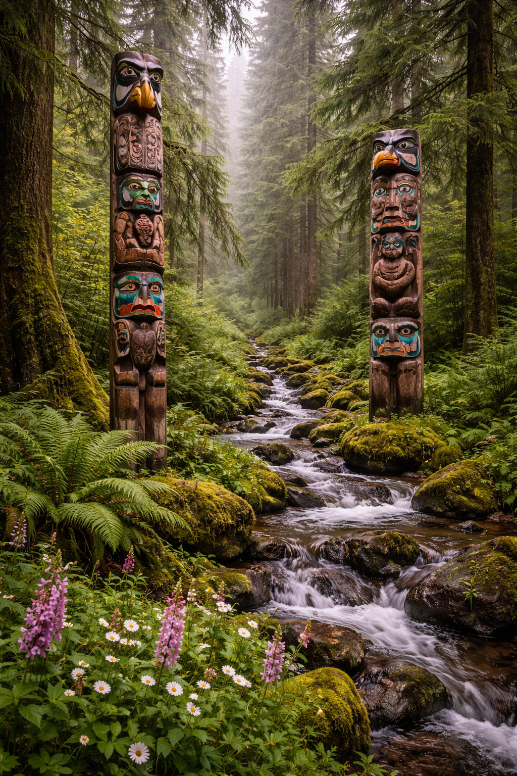 トーテムポールとレインフォレスト