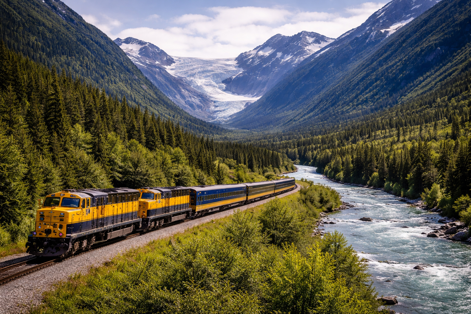 氷河方面へ向かうアラスカ鉄道